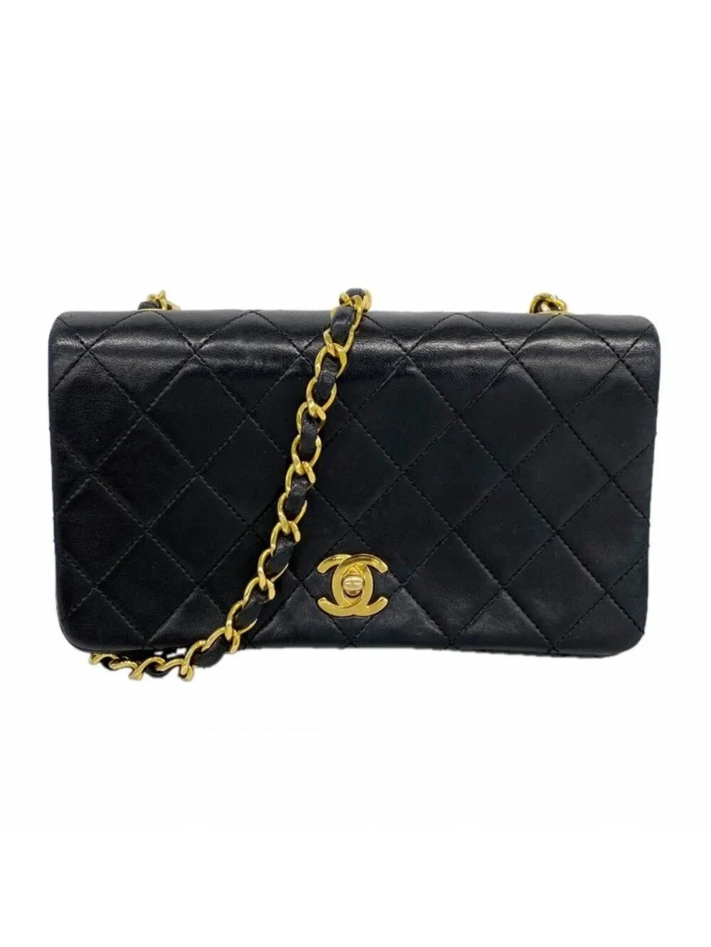 Chanel Shoulder Bag Quilted Lambskin Black Gold